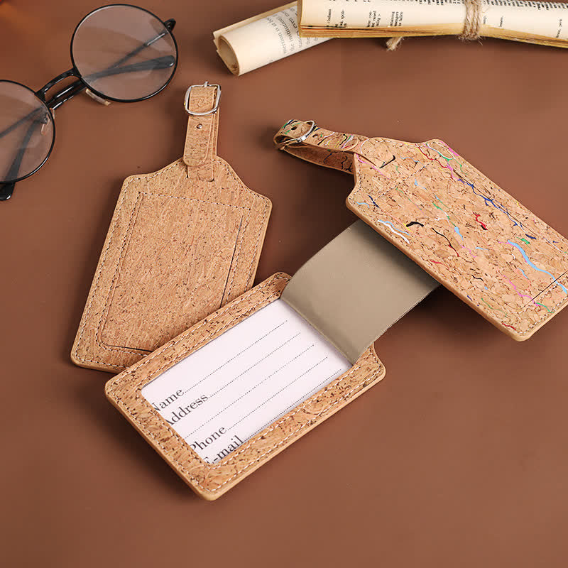 Etiqueta de equipaje con texto personalizado de una cara con patrón de corcho natural - image 1