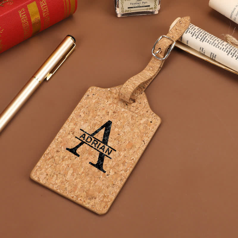 Etiqueta de equipaje con texto personalizado de una cara con patrón de corcho natural - image 2