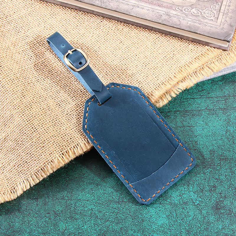 Etiqueta de equipaje de cuero de vaca retro con texto personalizado de una cara