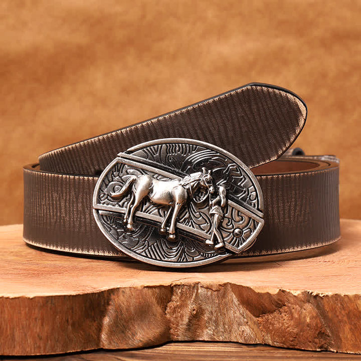 Cinturón de cuero con cuchillo plegable oculto de vaquera para hombre - Vaquera - Cinturón marrón desgastado - 42 - image 9