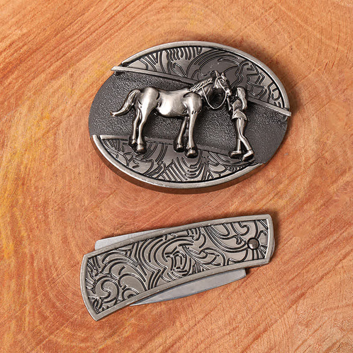 Cinturón de cuero con cuchillo plegable oculto de vaquera para hombre - image 3