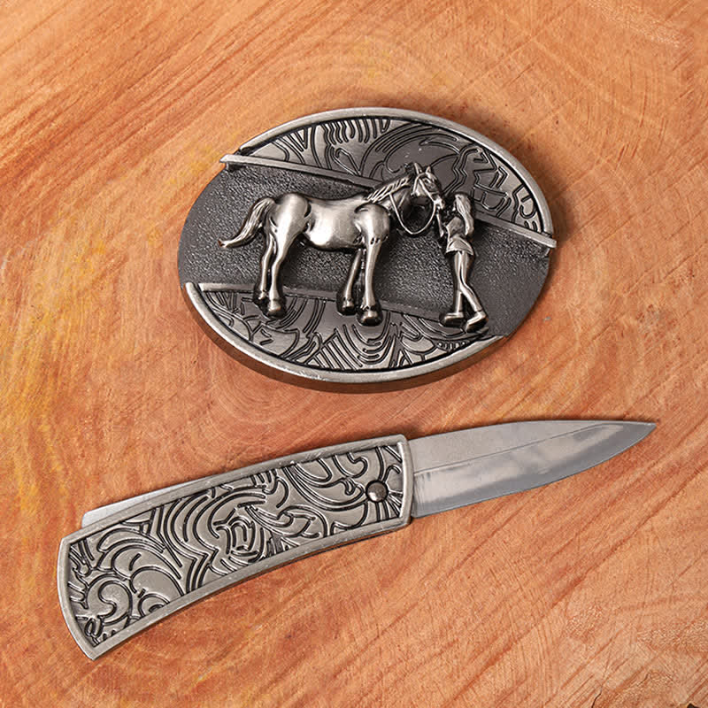 Cinturón de cuero con cuchillo plegable oculto de vaquera para hombre - image 1