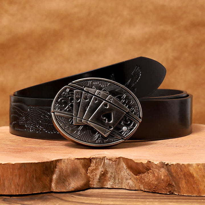 Cinturón de cuero con navaja plegable oculta Poker 4 Ace para hombre - Póker 4 As - Cinturón de águila negra en relieve - 42 - image 6