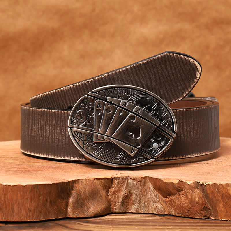 Cinturón de cuero con navaja plegable oculta Poker 4 Ace para hombre - Póker 4 As - Cinturón marrón desgastado - 42 - image 8