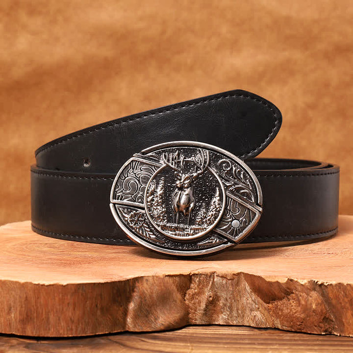 Cinturón de cuero con cuchillo plegable oculto para hombre, hecho a mano con diseño de ciervo del bosque - Ciervo - Cinturón de PU negro - 42 - image 5