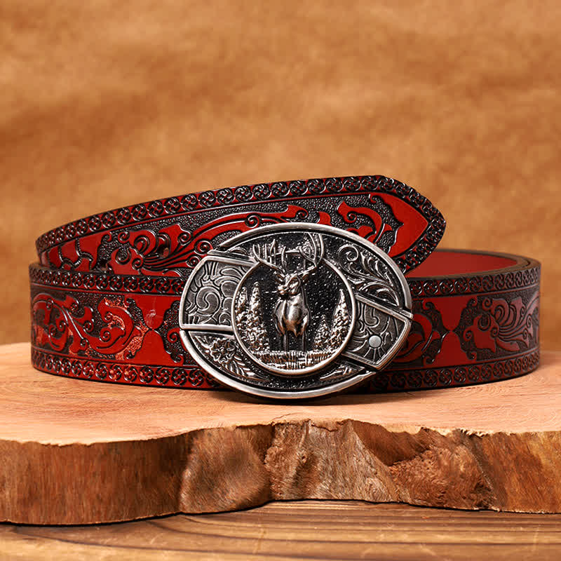 Cinturón de cuero con cuchillo plegable oculto para hombre, hecho a mano con diseño de ciervo del bosque - image 8