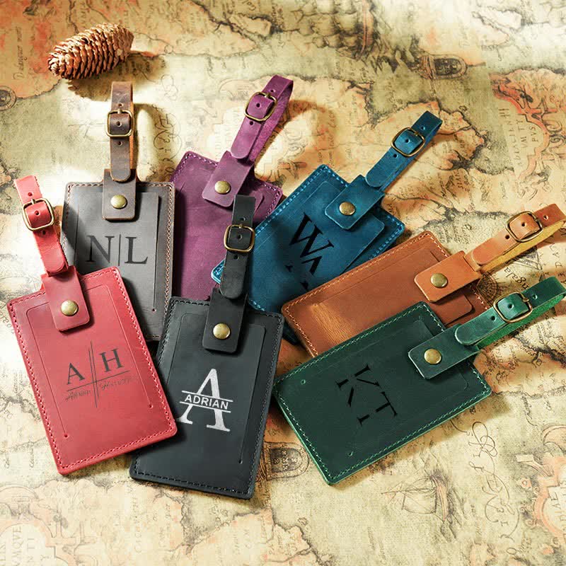 Etiqueta de equipaje de cuero de vaca de una cara con texto personalizado para viajes - image 1
