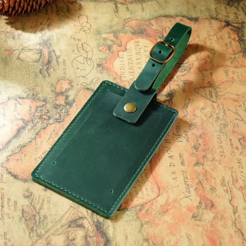 Etiqueta de equipaje de cuero de vaca de una cara con texto personalizado para viajes - Verde - image 11