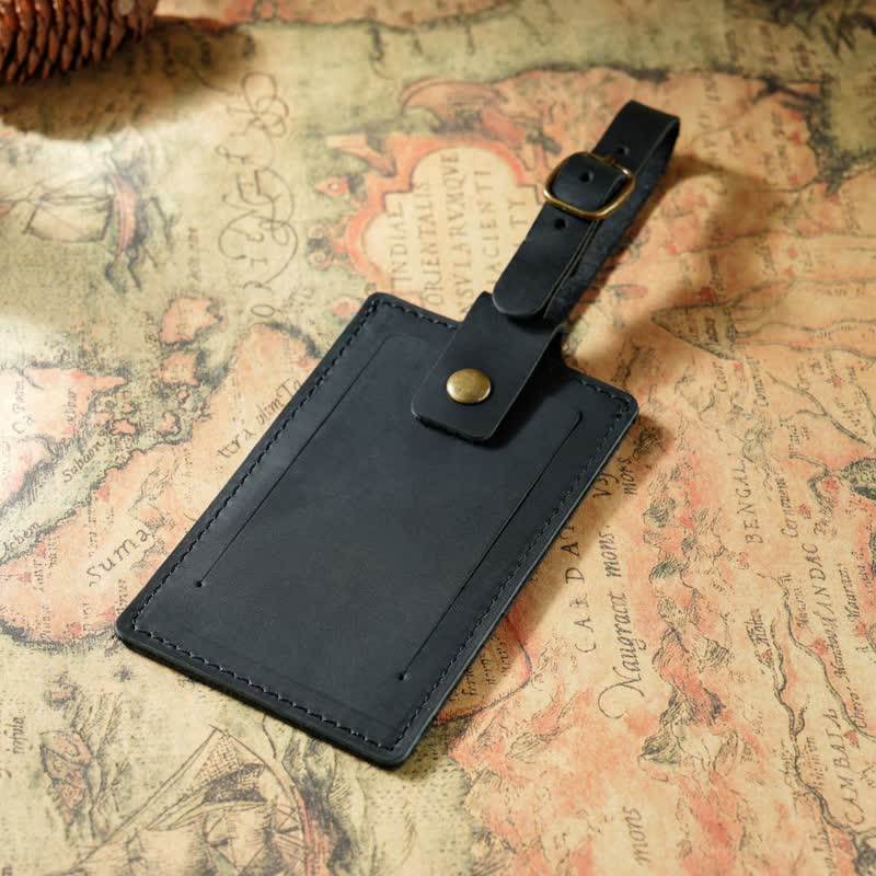 Etiqueta de equipaje de cuero de vaca de una cara con texto personalizado para viajes - Negro - image 9