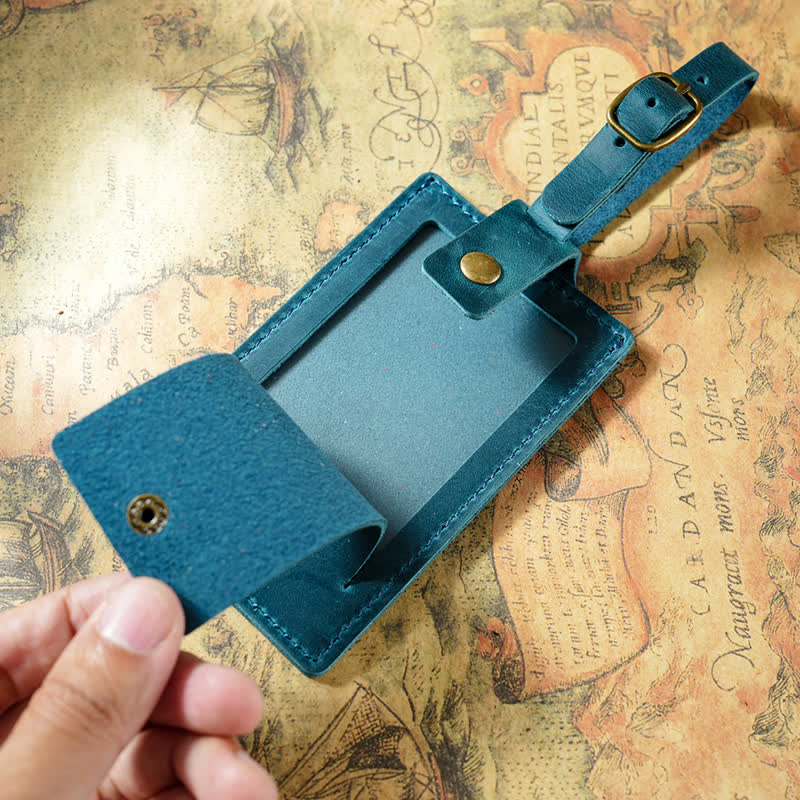 Etiqueta de equipaje de cuero de vaca de una cara con texto personalizado para viajes - image 7