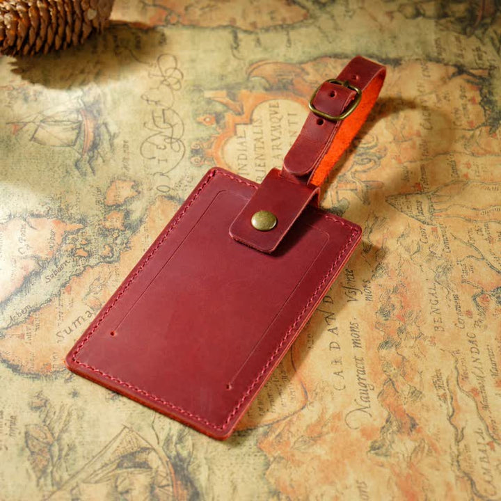 Etiqueta de equipaje de cuero de vaca de una cara con texto personalizado para viajes - Rojo - image 12