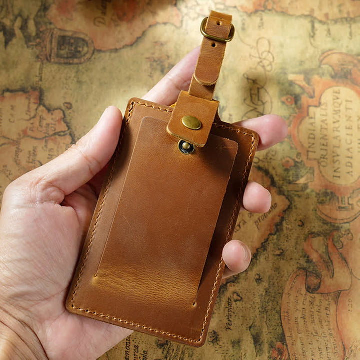 Etiqueta de equipaje de cuero de vaca de una cara con texto personalizado para viajes - image 5