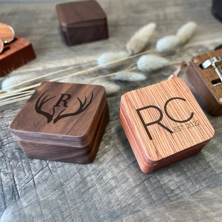 1 par de gemelos clásicos de madera con nombre personalizado y caja