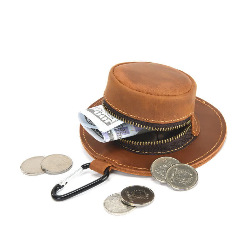 Monedero retro de cuero con forma de sombrero de vaquero occidental