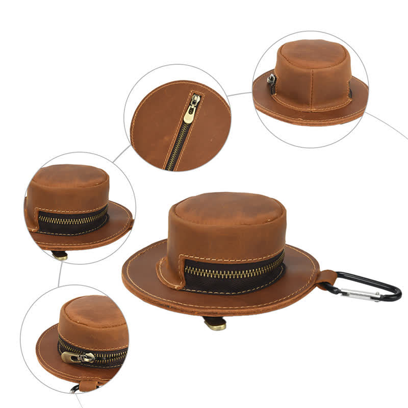 Monedero retro de cuero con forma de sombrero de vaquero occidental