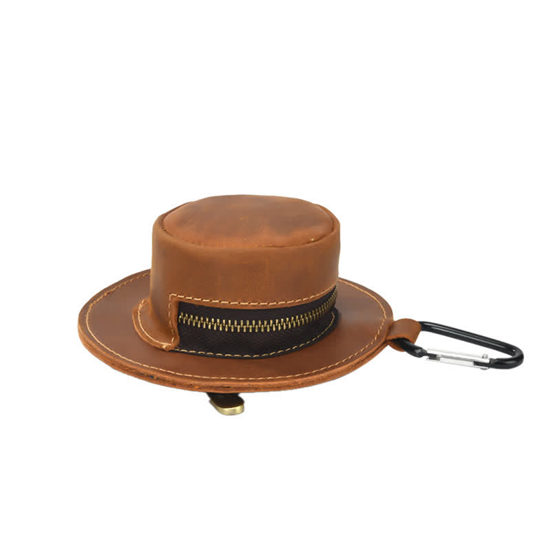 Monedero retro de cuero con forma de sombrero de vaquero occidental