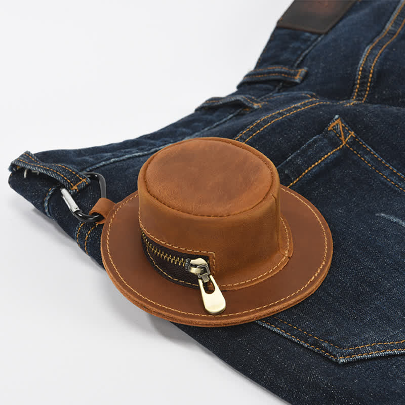 Monedero retro de cuero con forma de sombrero de vaquero occidental