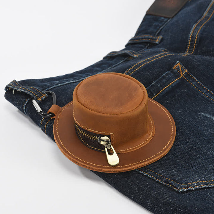Monedero retro de cuero con forma de sombrero de vaquero occidental