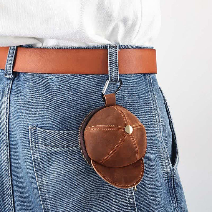 Monedero creativo de cuero con forma de gorra de béisbol