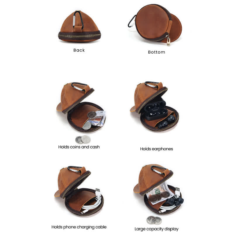 Monedero creativo de cuero con forma de gorra de béisbol