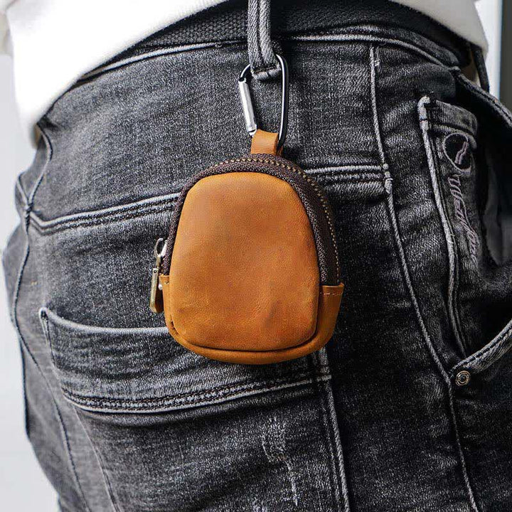 Llavero con cremallera, concha, moneda, bolso de cuero genuino