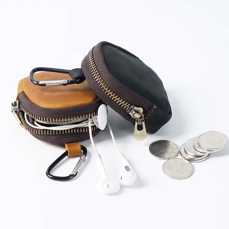 Llavero con cremallera, concha, moneda, bolso de cuero genuino