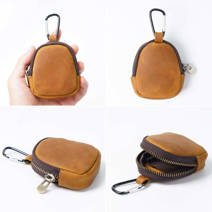 Llavero con cremallera, concha, moneda, bolso de cuero genuino