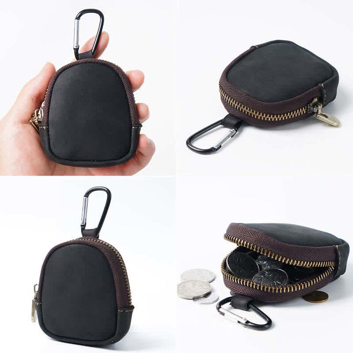 Llavero con cremallera, concha, moneda, bolso de cuero genuino