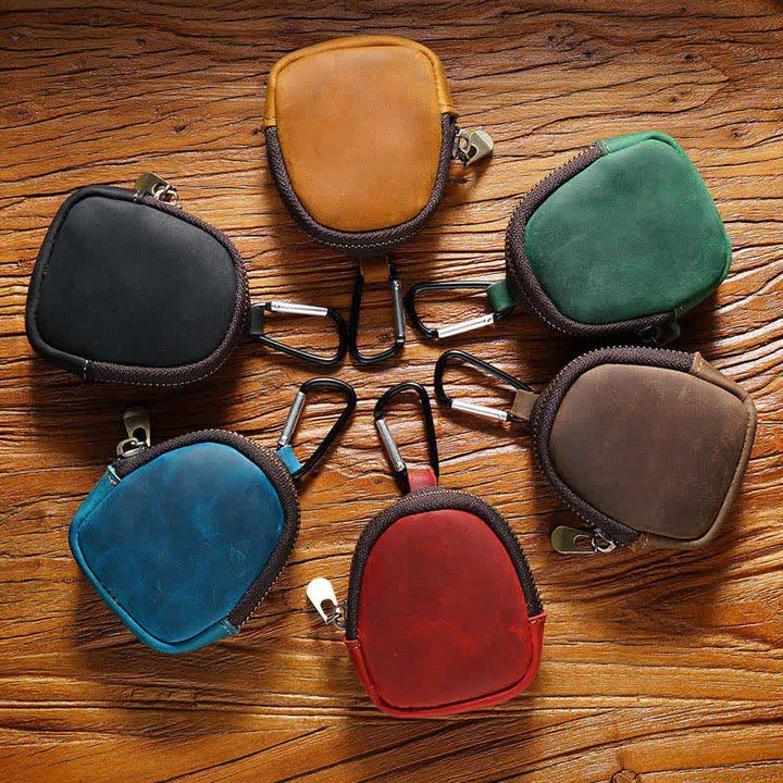 Llavero con cremallera, concha, moneda, bolso de cuero genuino