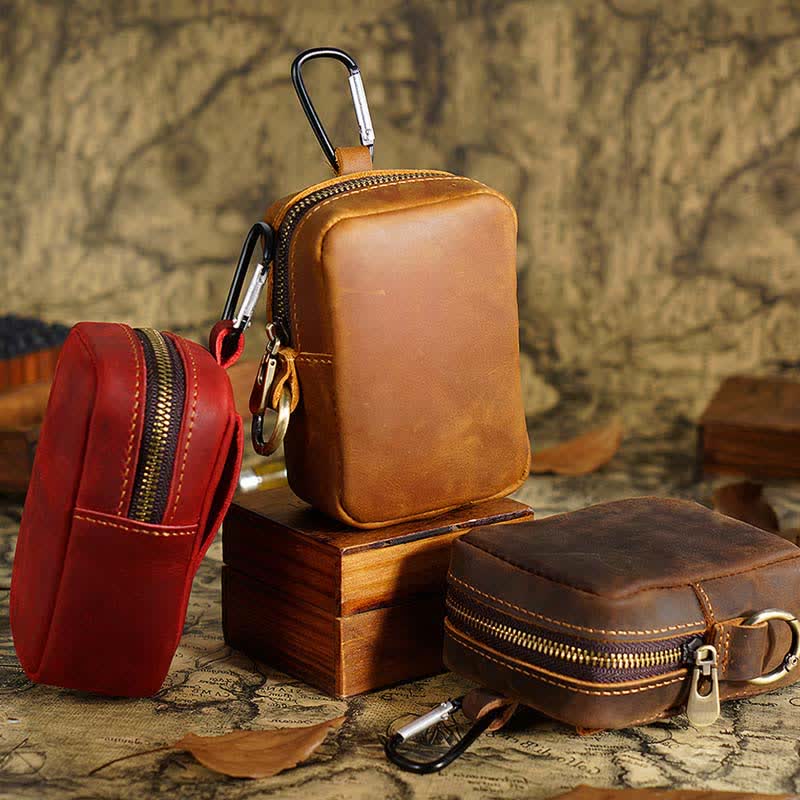 Mini bolso de cinturón de cuero genuino con cremallera para exteriores Cube