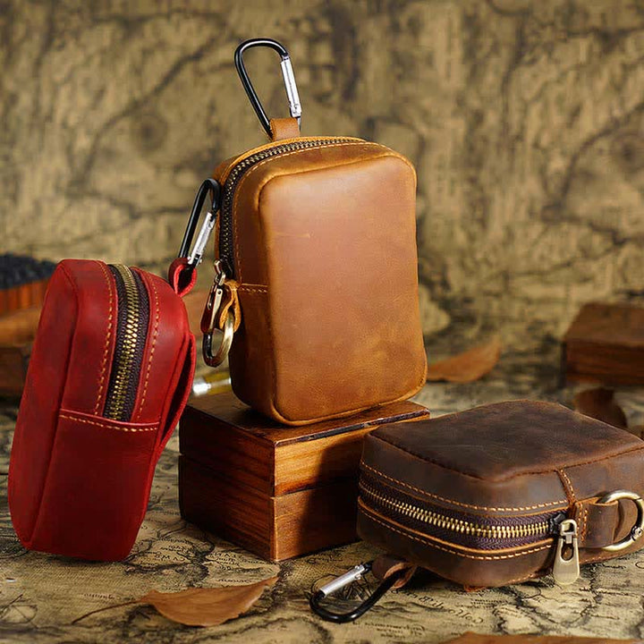 Mini bolso de cinturón de cuero genuino con cremallera para exteriores Cube