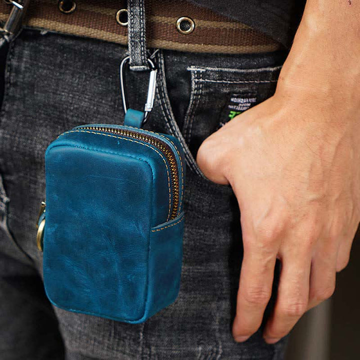 Mini bolso de cinturón de cuero genuino con cremallera para exteriores Cube