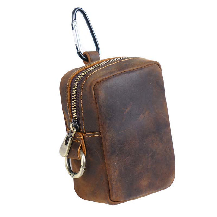 Mini bolso de cinturón de cuero genuino con cremallera para exteriores Cube
