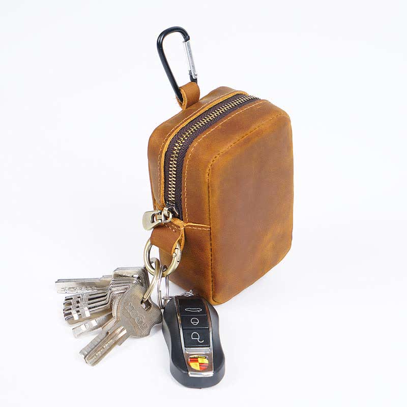 Mini bolso de cinturón de cuero genuino con cremallera para exteriores Cube