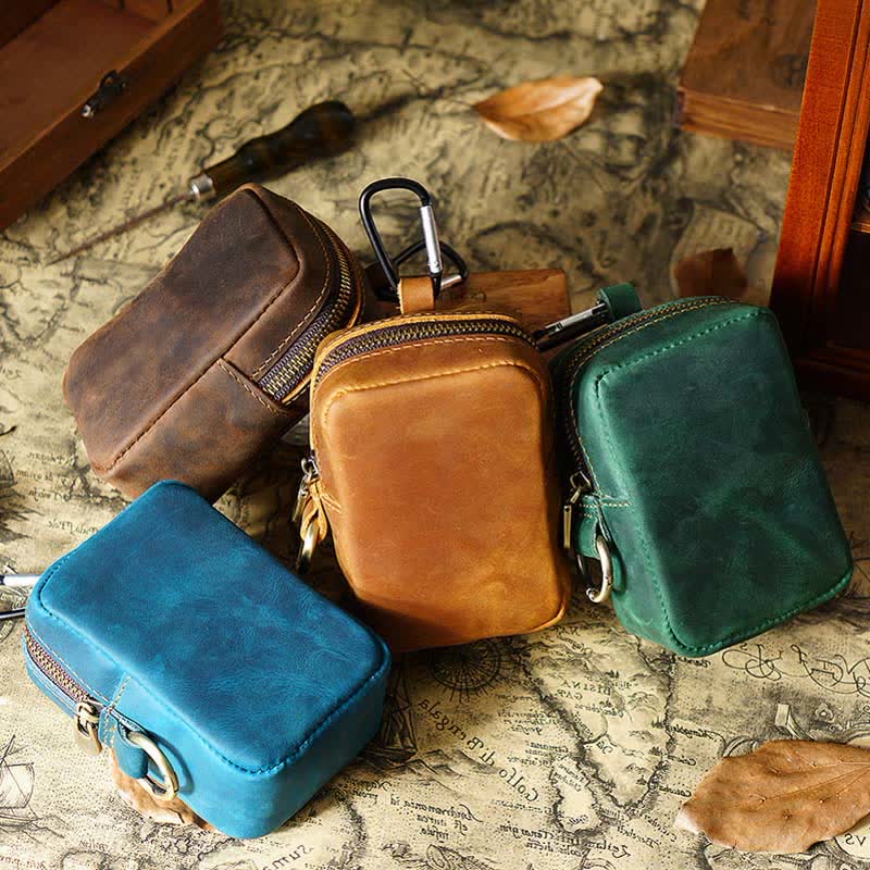 Mini bolso de cinturón de cuero genuino con cremallera para exteriores Cube