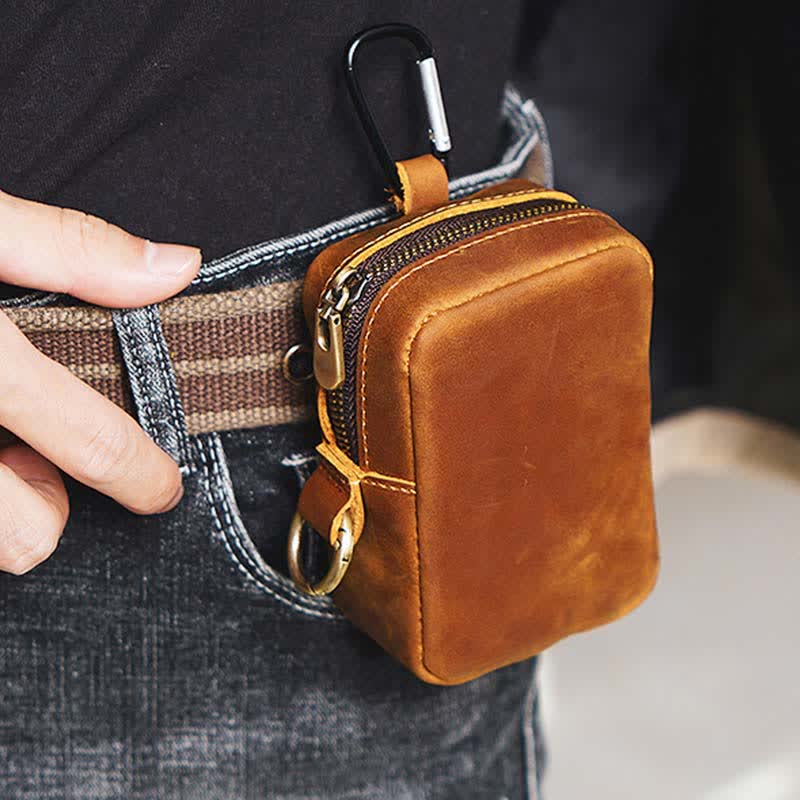 Mini bolso de cinturón de cuero genuino con cremallera para exteriores Cube