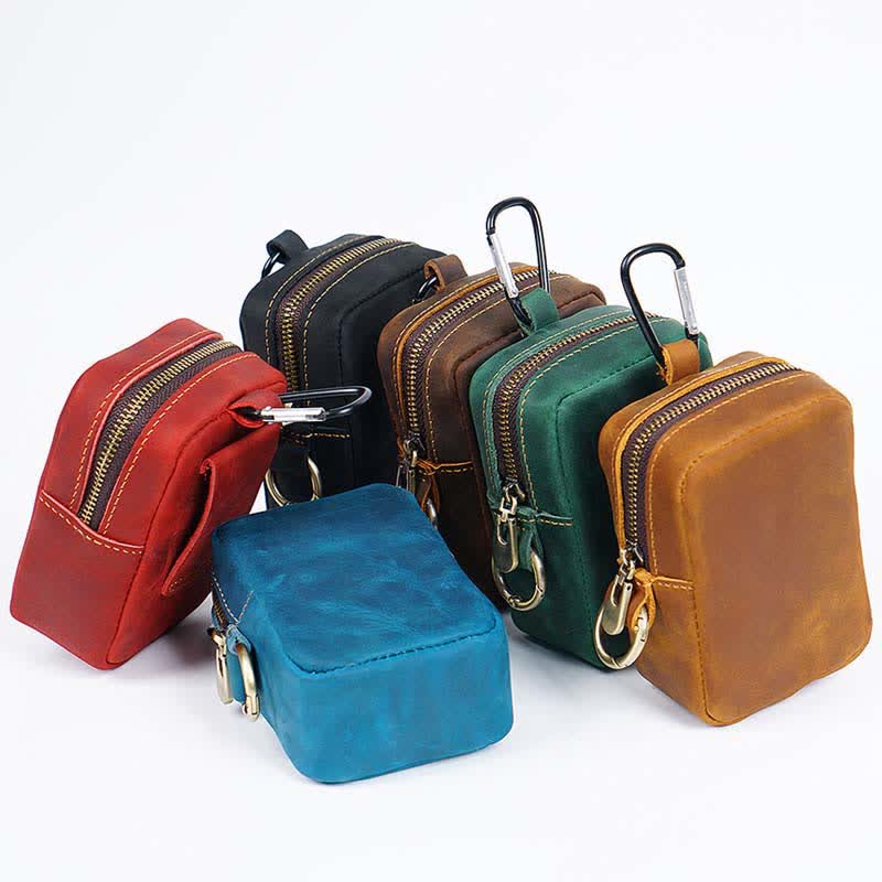 Mini bolso de cinturón de cuero genuino con cremallera para exteriores Cube
