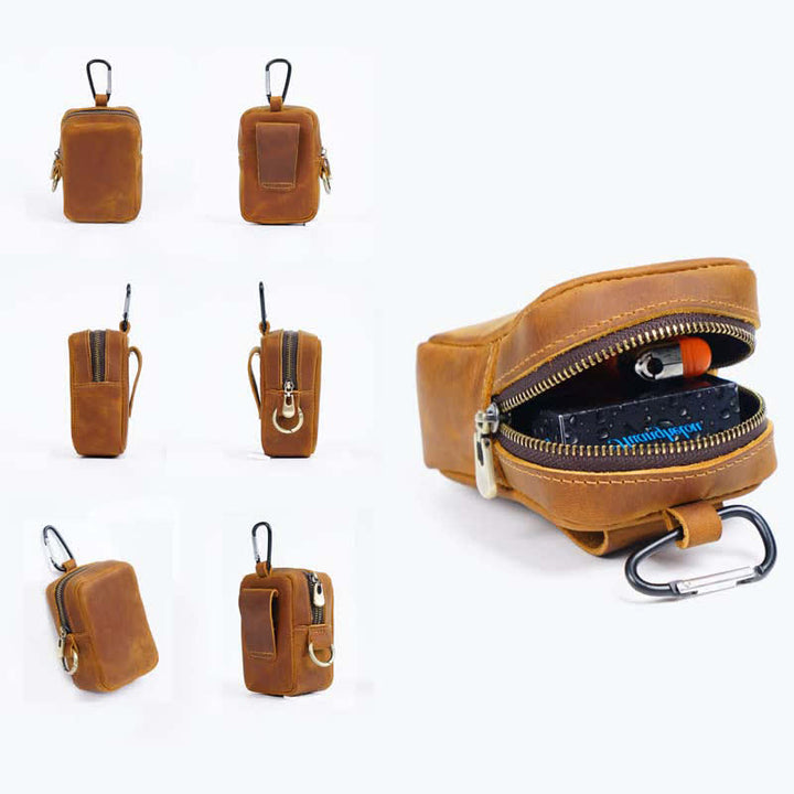 Mini bolso de cinturón de cuero genuino con cremallera para exteriores Cube