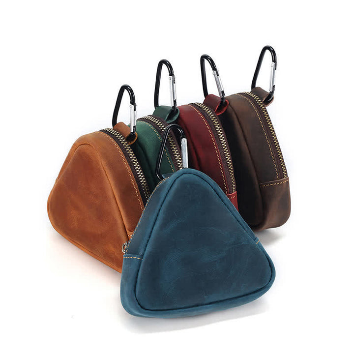 Monedero triangular pequeño con cremallera y bolsillo de cuero