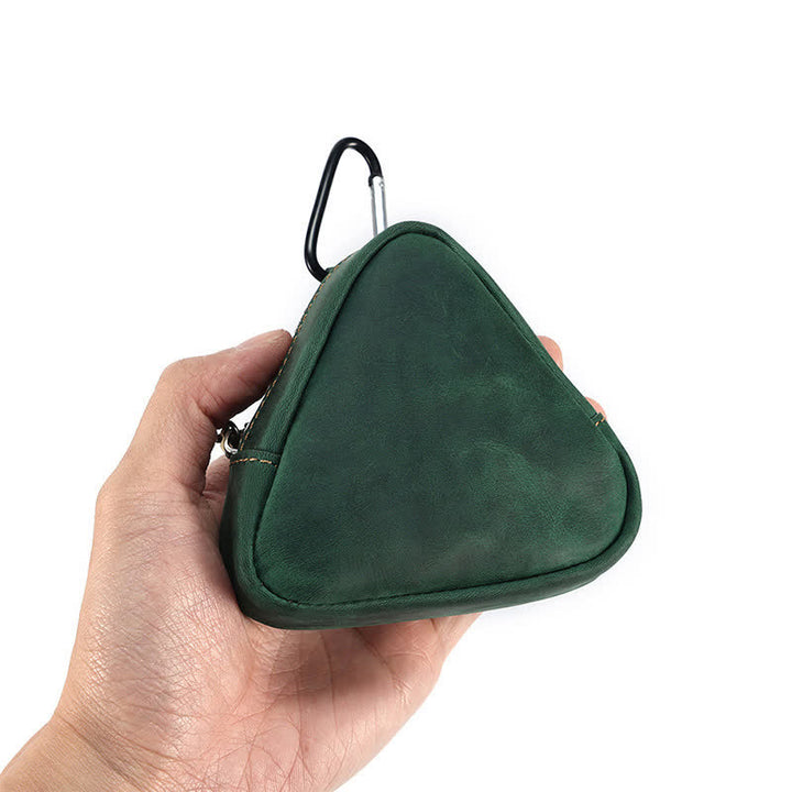 Monedero triangular pequeño con cremallera y bolsillo de cuero