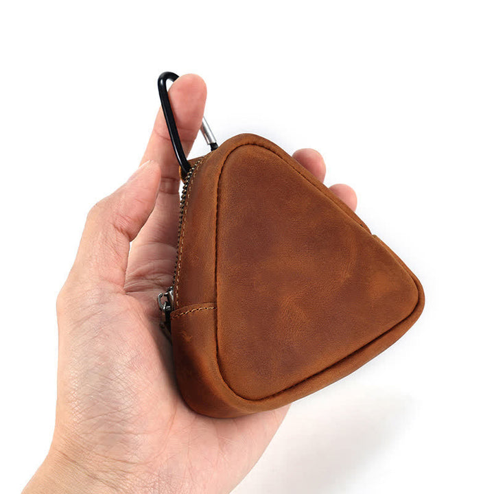 Monedero triangular pequeño con cremallera y bolsillo de cuero