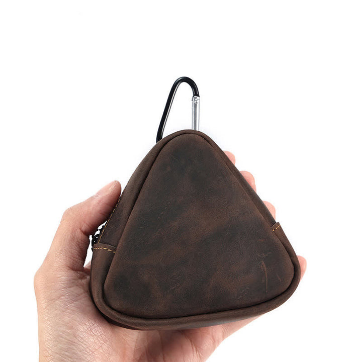 Monedero triangular pequeño con cremallera y bolsillo de cuero
