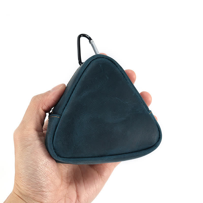 Monedero triangular pequeño con cremallera y bolsillo de cuero