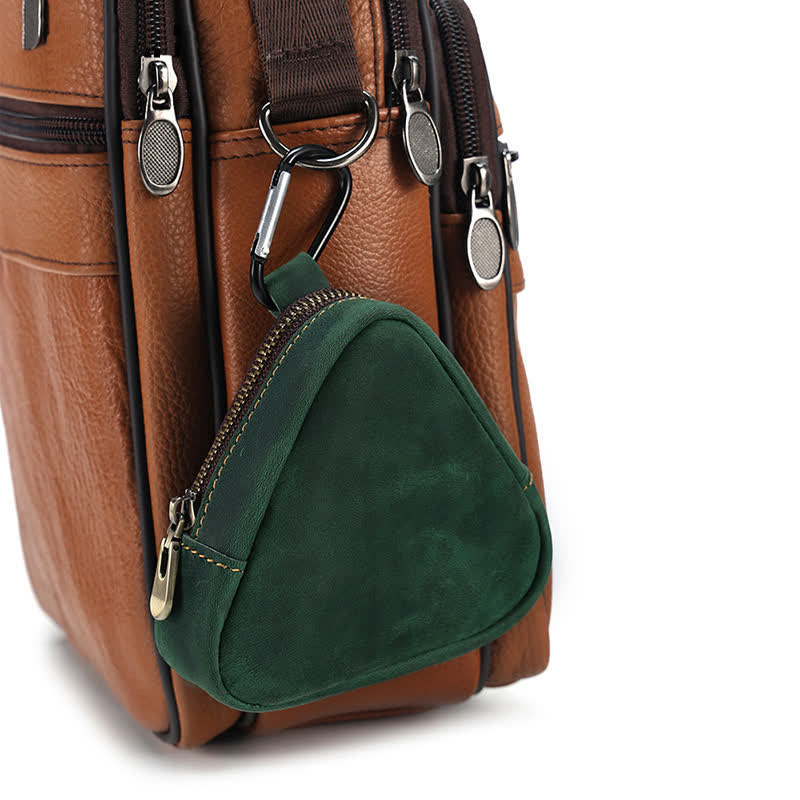 Monedero triangular pequeño con cremallera y bolsillo de cuero