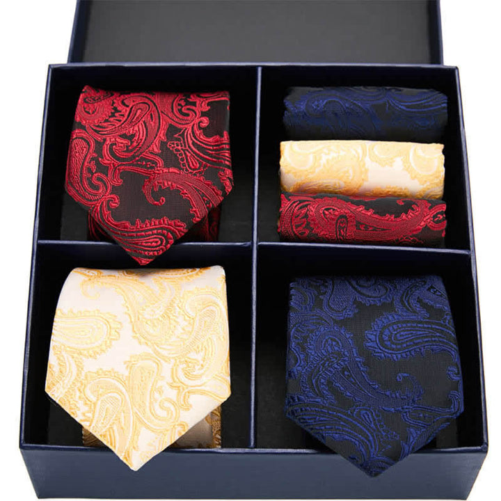Juego de 6 pañuelos de bolsillo con diseño de cachemira para hombre, caja de regalo de cuatro cuadrículas