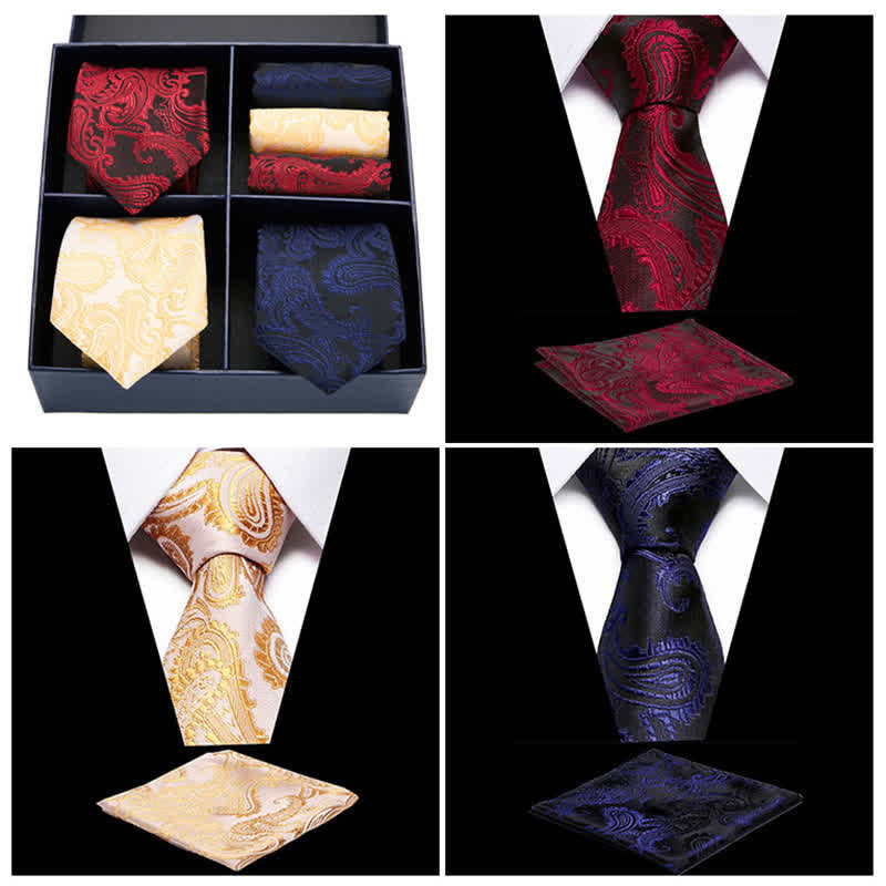 Juego de 6 pañuelos de bolsillo con diseño de cachemira para hombre, caja de regalo de cuatro cuadrículas