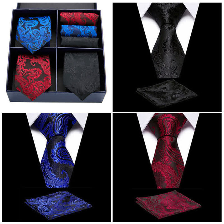 Juego de 6 pañuelos de bolsillo con diseño de cachemira para hombre, caja de regalo de cuatro cuadrículas