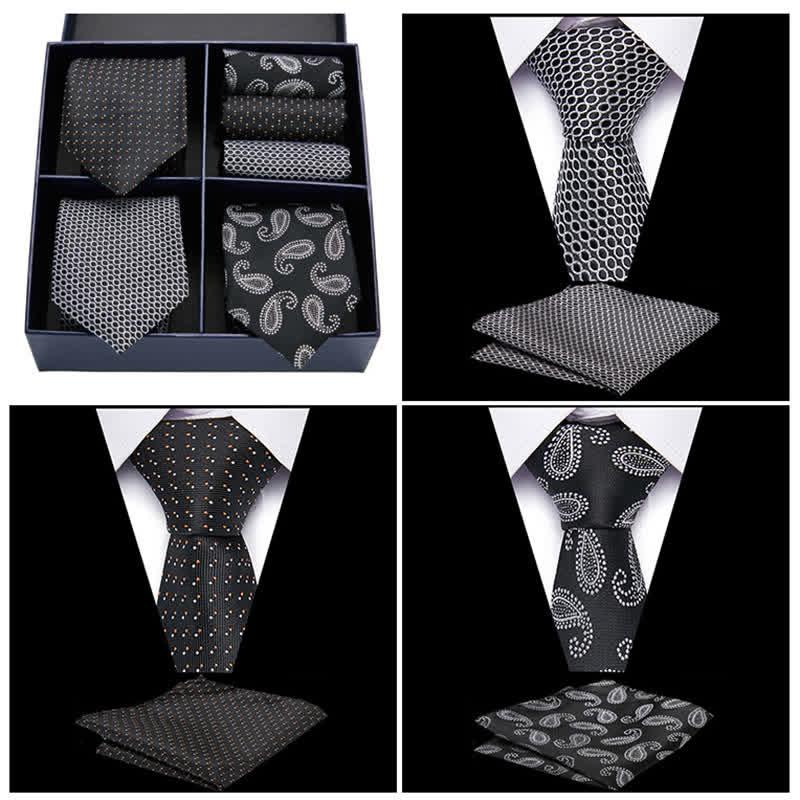 Conjunto de 6 pañuelos de bolsillo con estampado de cachemira en blanco y negro para hombre, caja de regalo
