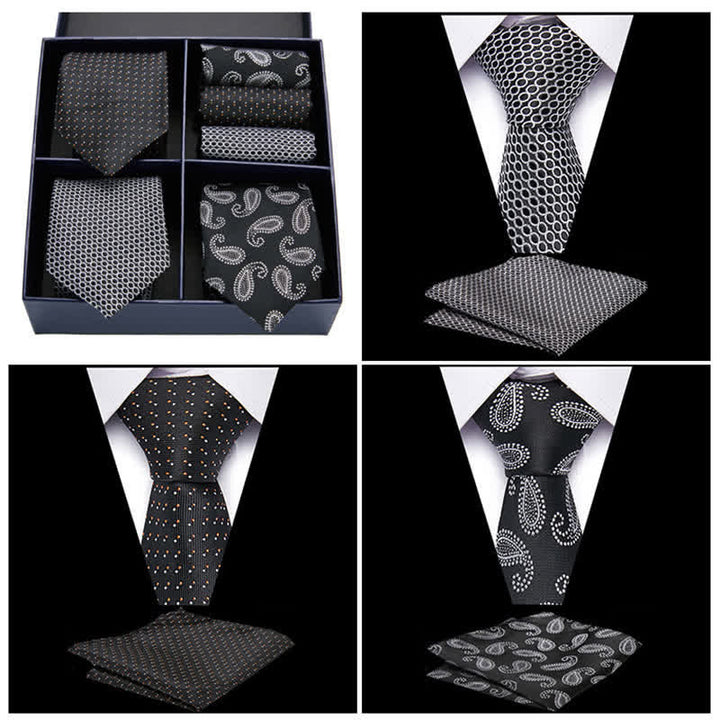Conjunto de 6 pañuelos de bolsillo con estampado de cachemira en blanco y negro para hombre, caja de regalo