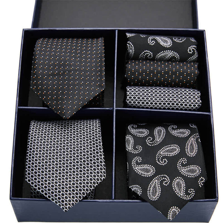 Conjunto de 6 pañuelos de bolsillo con estampado de cachemira en blanco y negro para hombre, caja de regalo